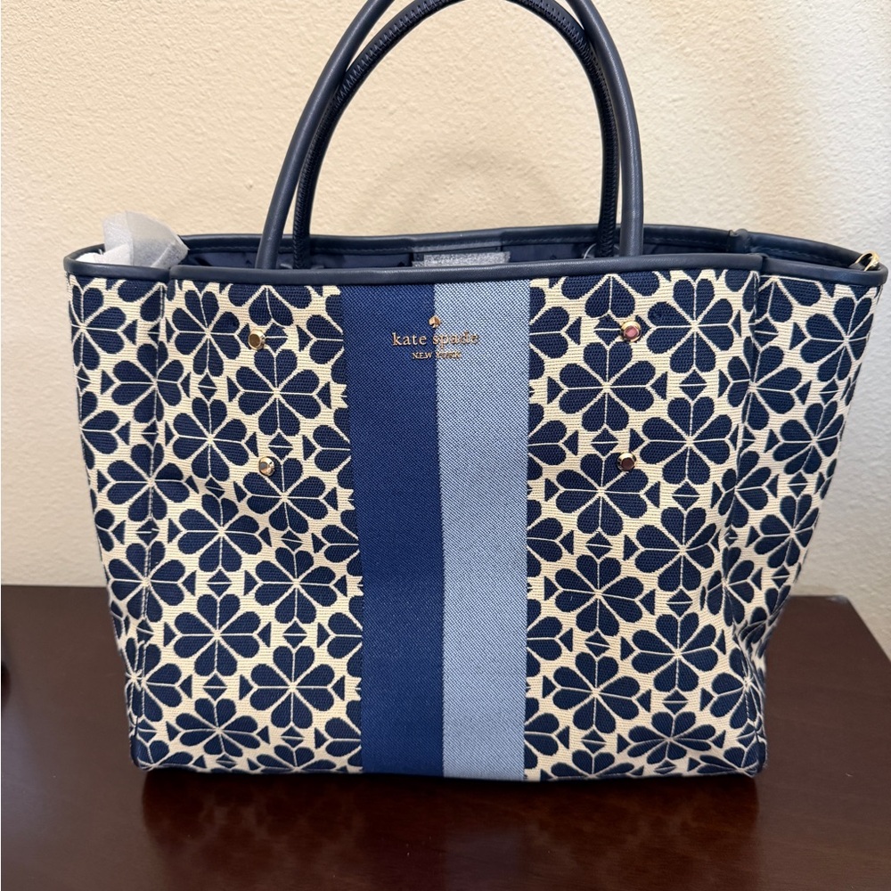 NWT kate spade jacquard Floral blue stripe medium Tote